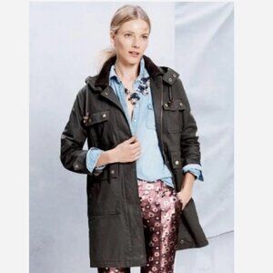 J.Crew Long Field Jacket Coat Waxed Medium M Hooded Green